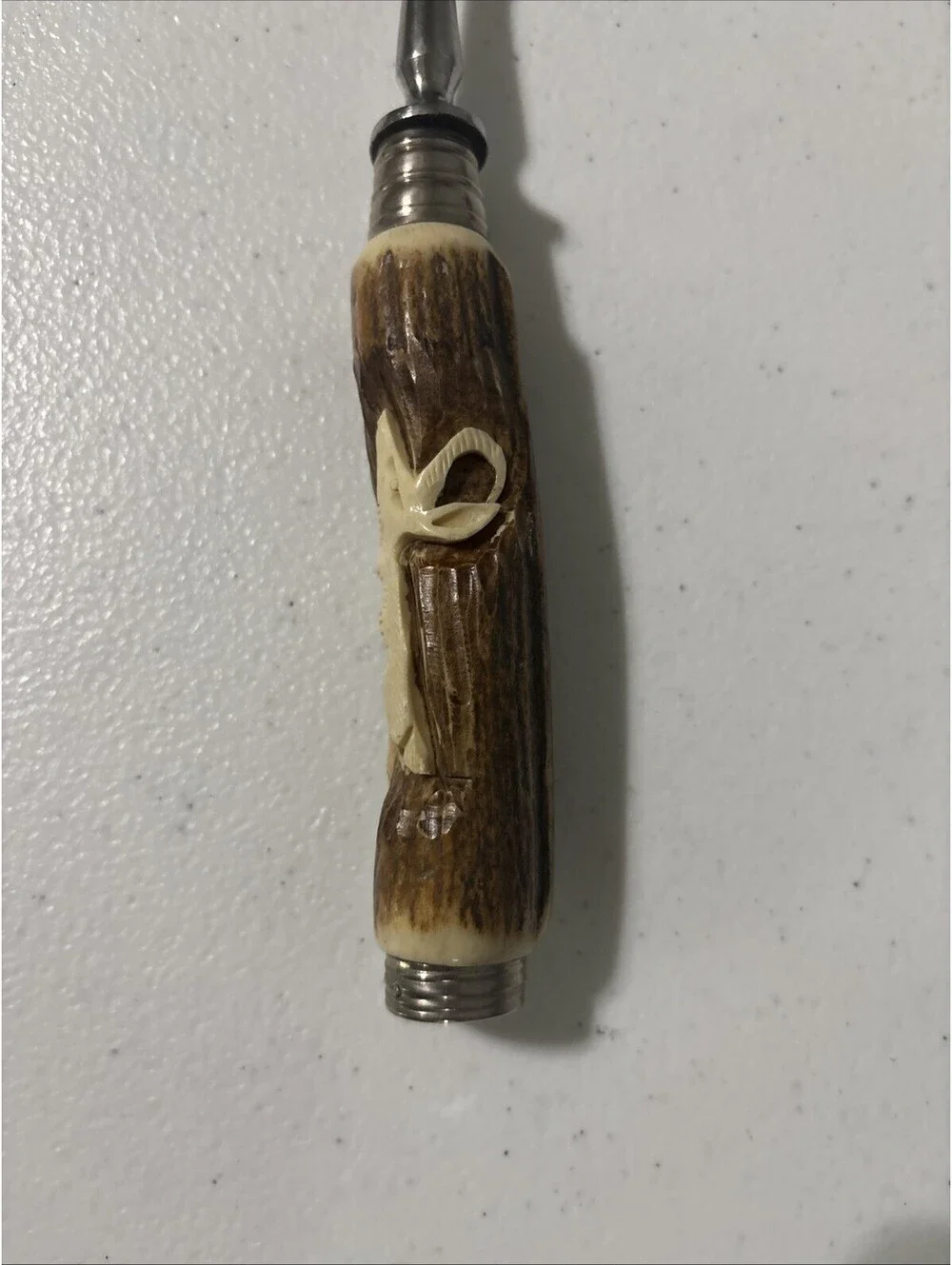 Baron Solingen German Carving Fork Stag Antler Carved Handle EUC Vintage
